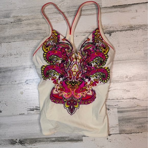 Athleta Paisley Pink White Green Tankini Size Medium - Picture 1 of 5